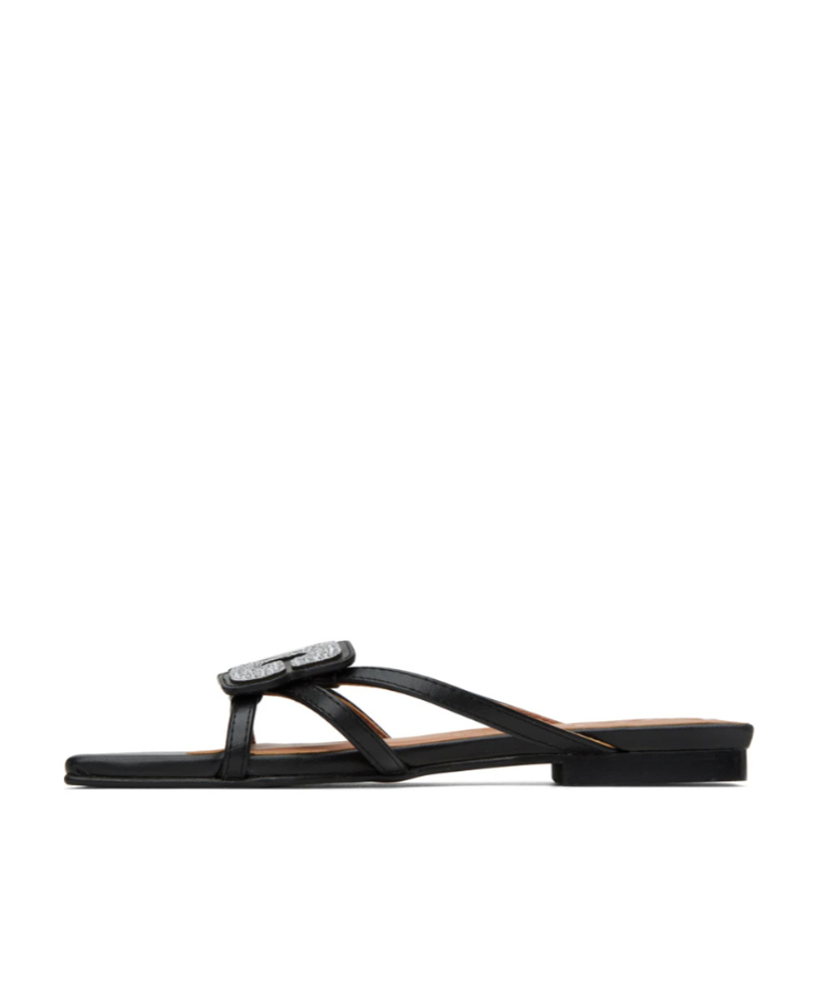Ganni Butterfly Diamond Flat Sandals In Black