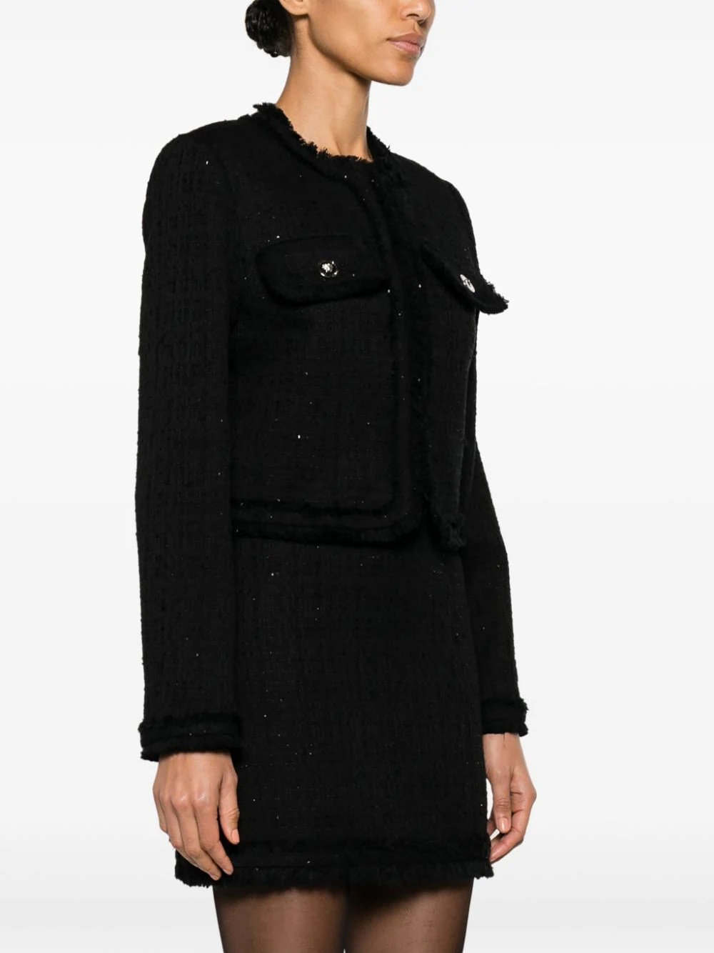 Versace Sequin-embellished Tweed Jacket In Black