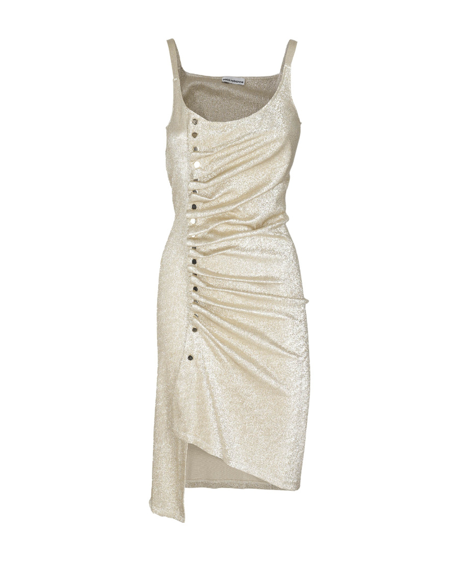 Rabanne Golden Ruched Sleeveless Mini Dress In Nude