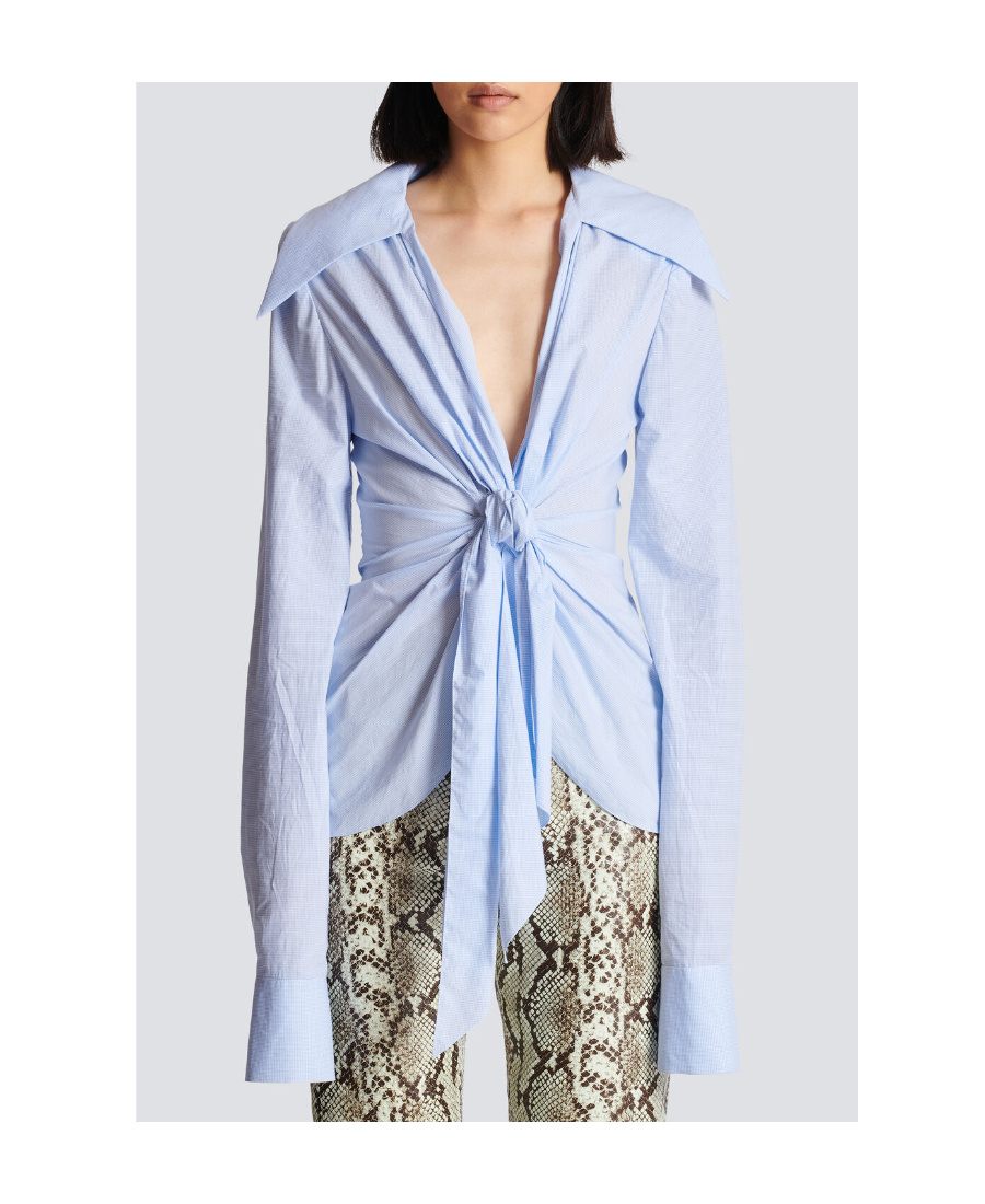 Balmain Women's Camisa Anudada Lazo Drapeado Shirt In Blue