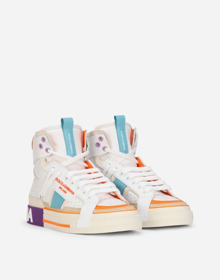 Dolce & Gabbana Calfskin 2.zero Custom High-top Sneakers With Contrasting Details In White