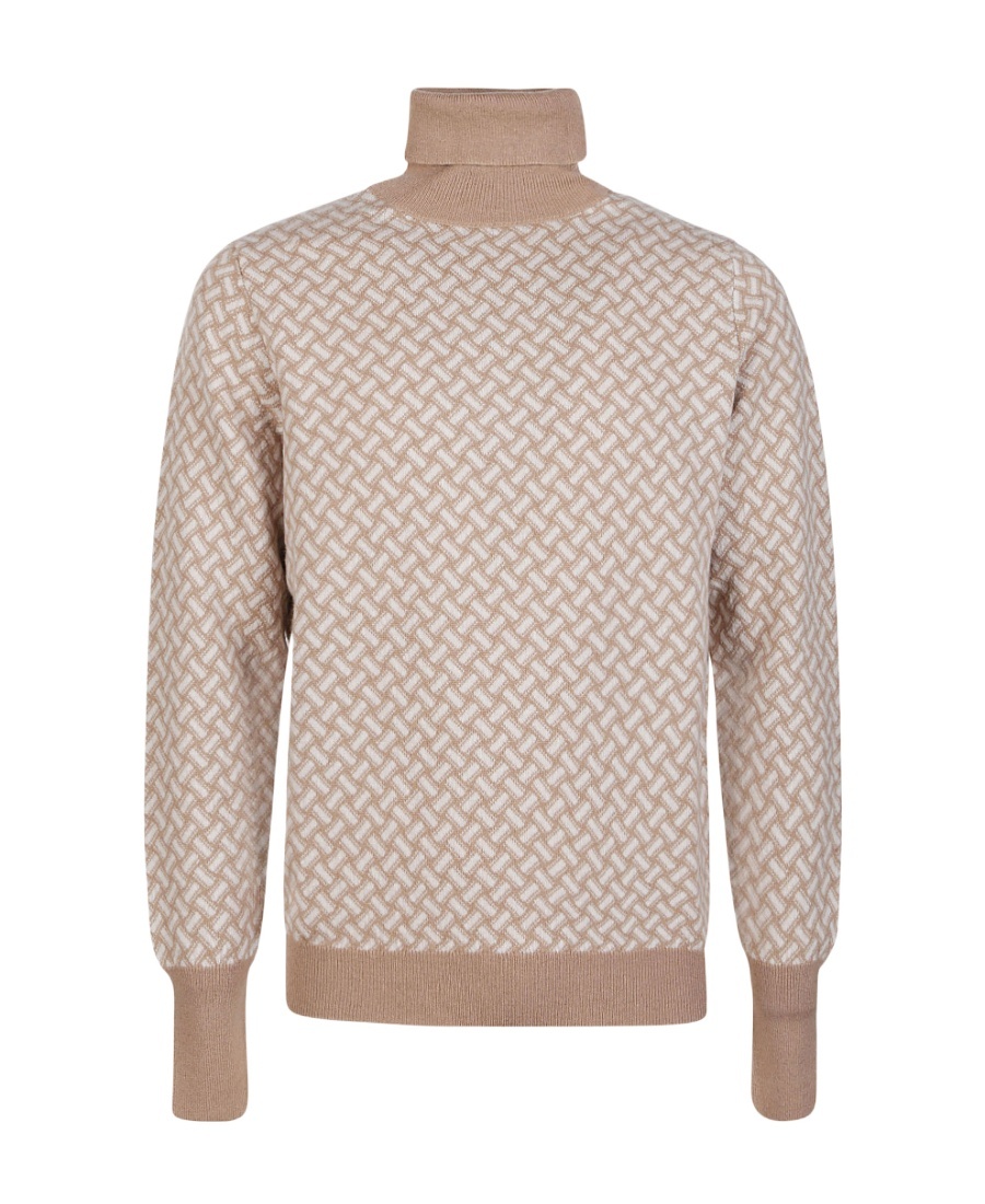 Drumohr Geometric Pattern Turtleneck Sweater With Ribbed Trim In Nude