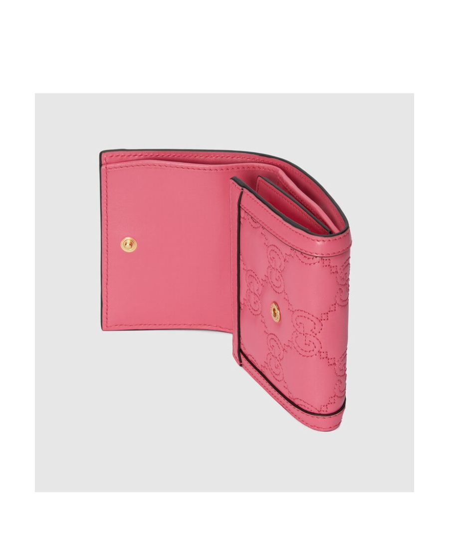 Gucci Gg Matelassé Card Case Wallet In Pink