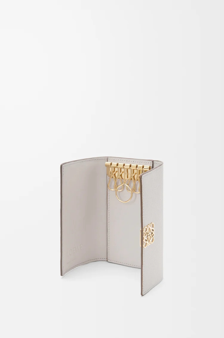 Loewe Anagram Key Case In Pebble Grained Calfskin In Neutral