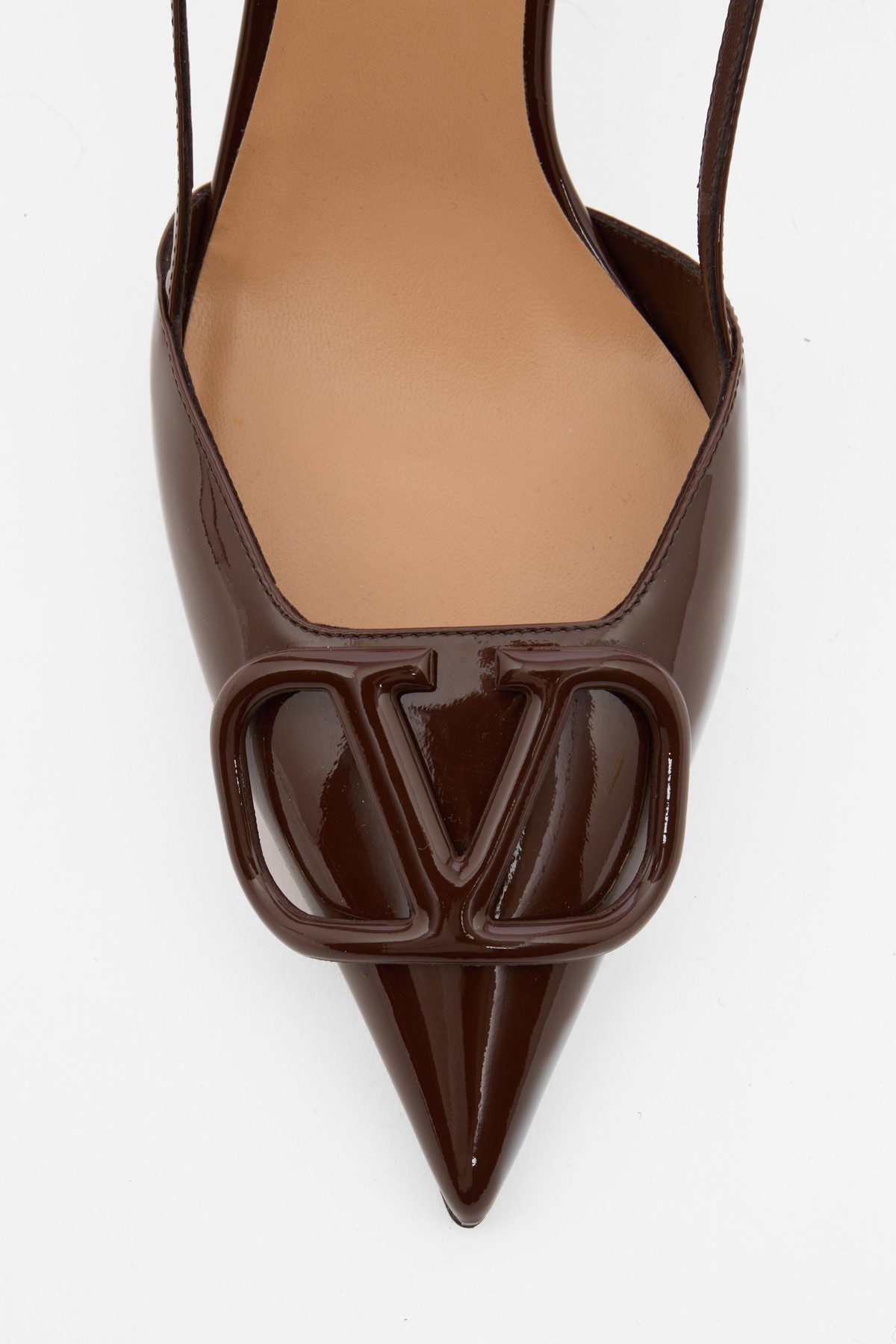 Valentino Garavani Vlogo Signature Patent Leather Slingback Pump 80mm Woman Brown 40.5 In Brown