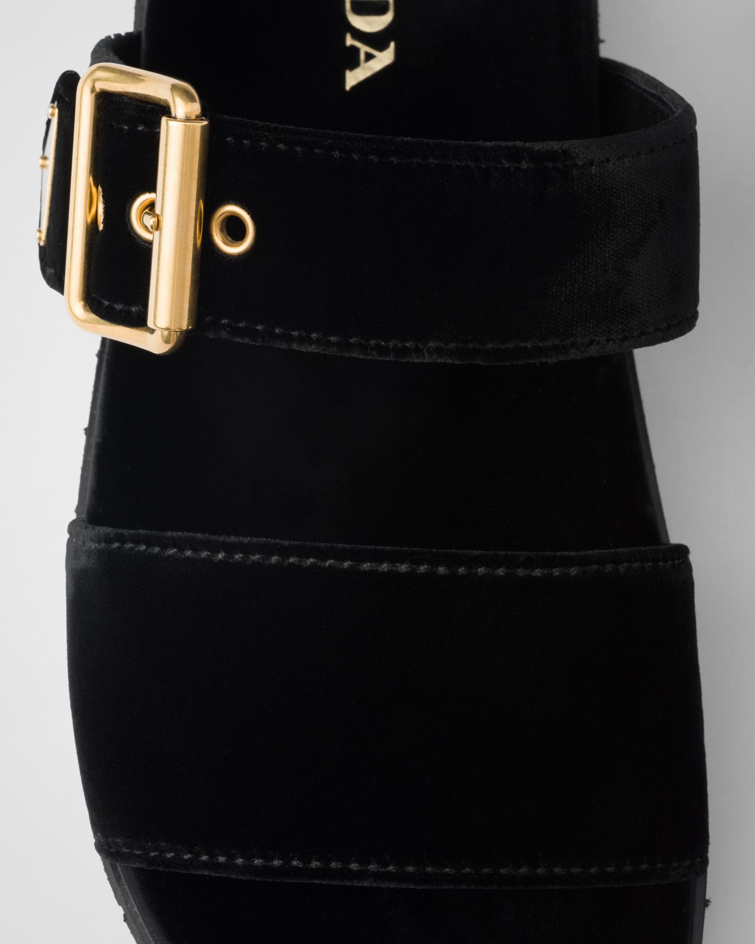 Prada Triangle Logo Velvet Flat Sandals In Black