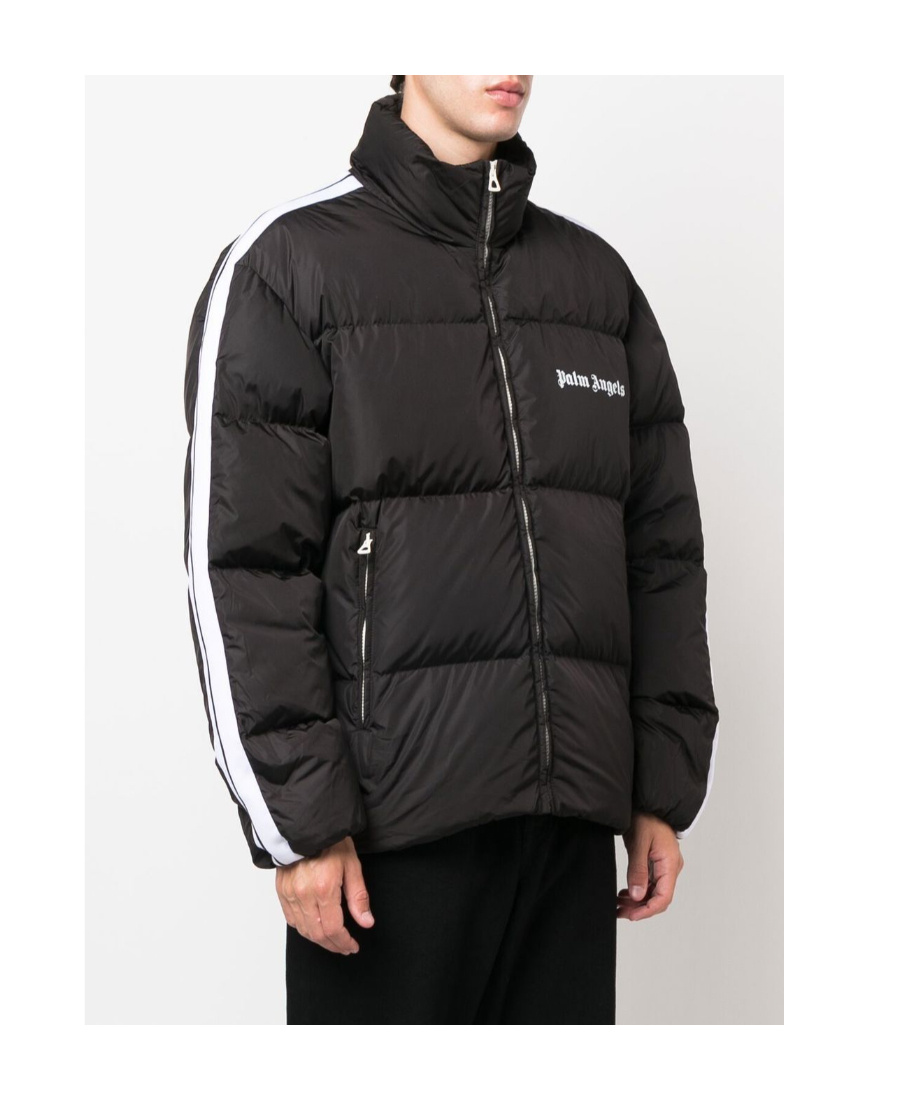 Palm Angels Black Hooded Track Down Jacket In Black