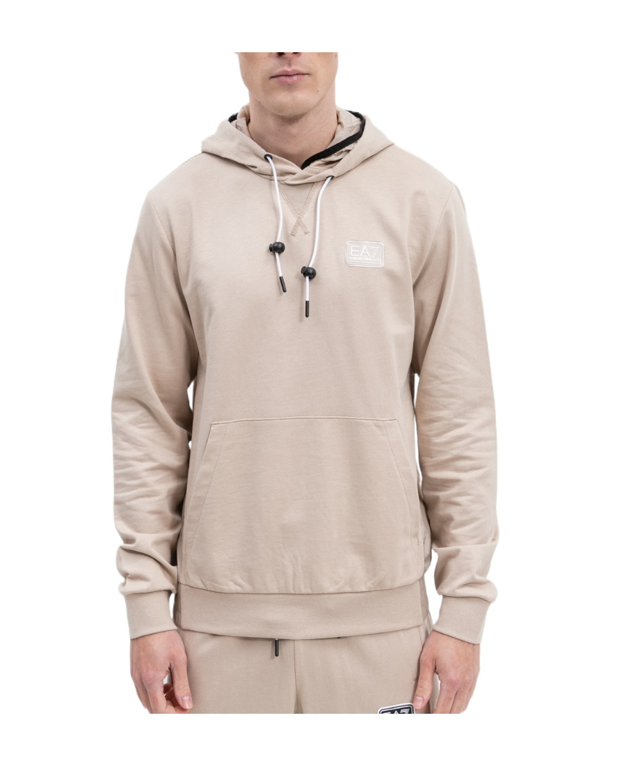 Ea7 Logo Hooded Sweater In Nude