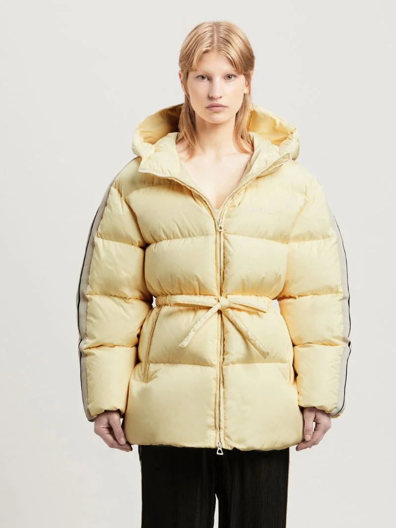 Palm Angels Belted Down Jacket In Nude