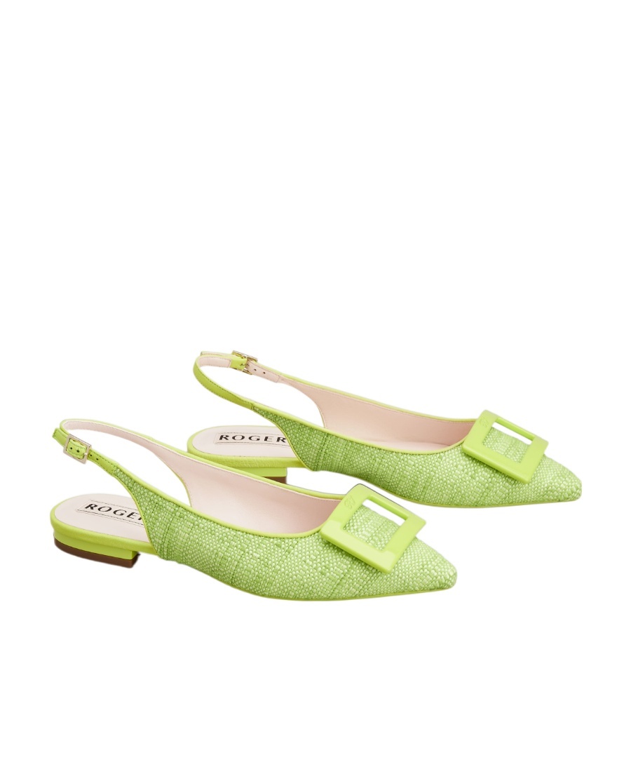 Roger Vivier Gomettine Buckle Slack-down Ballet Shoes In Green