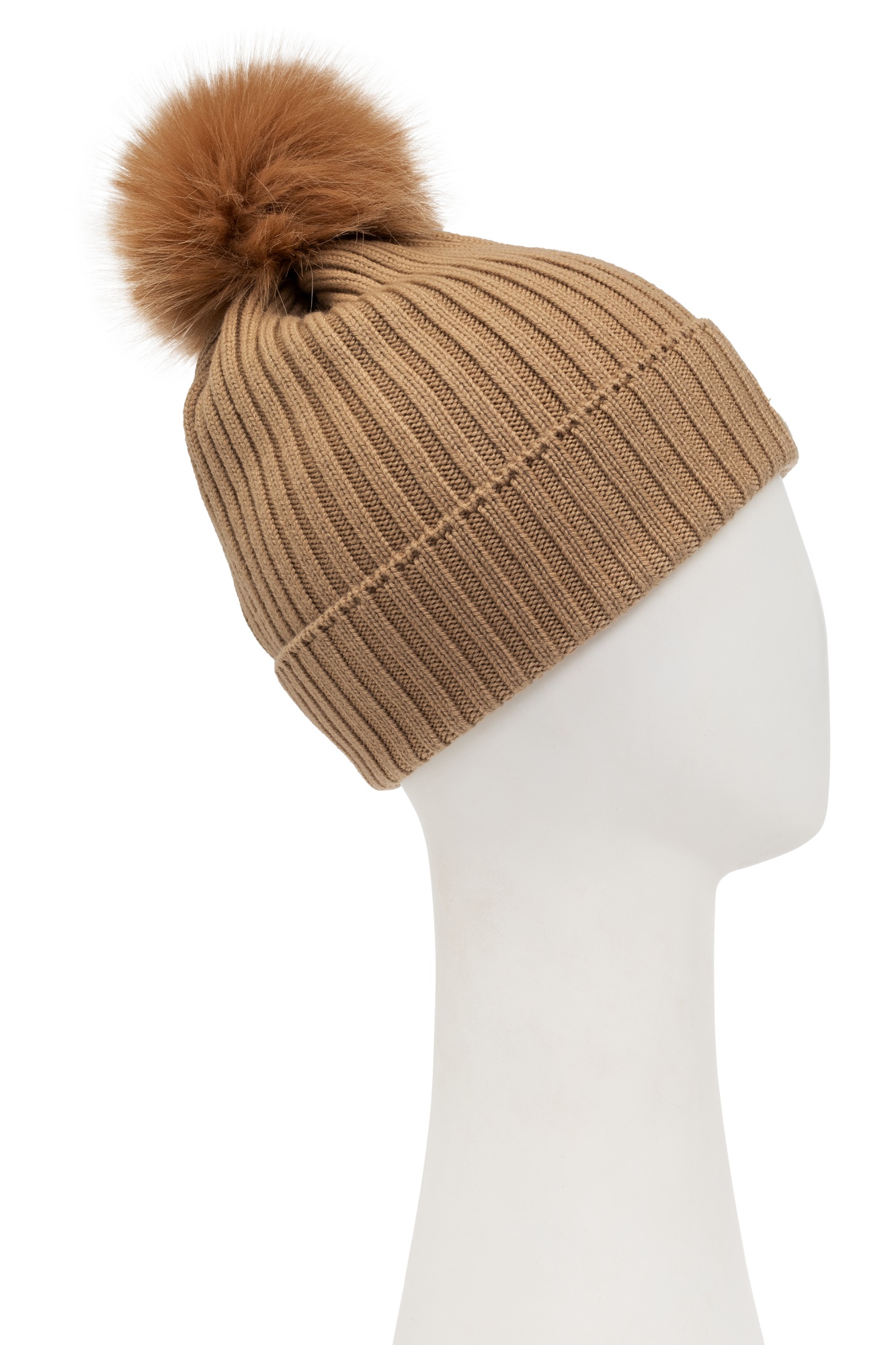 Moncler Pompom Ribbed Beanie In Brown