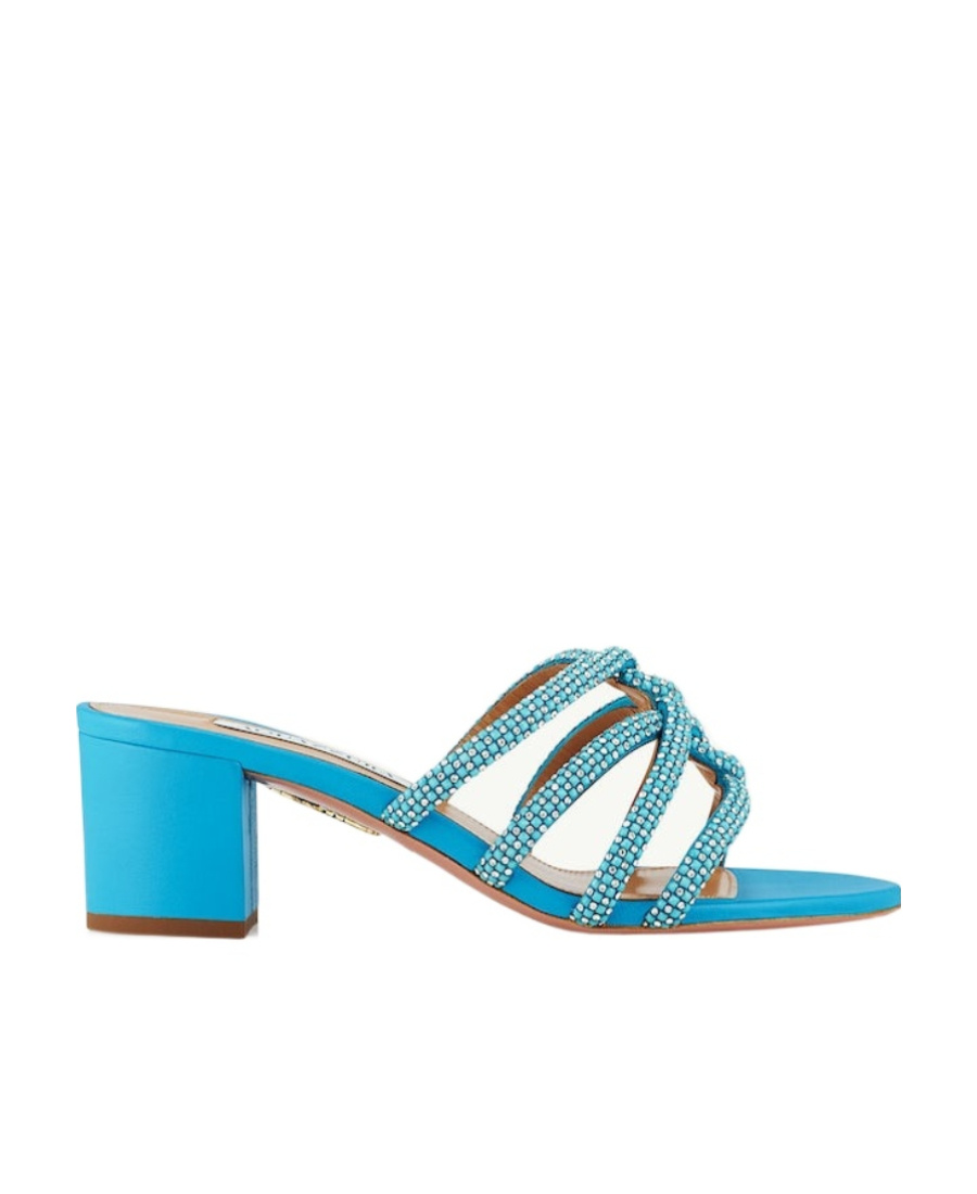 Aquazzura 60mm Crystal-embellished Leather Mules In Blue