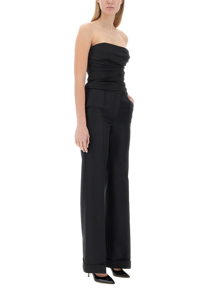 Moschino Draped Ruched Strapless Fitted Top In Black