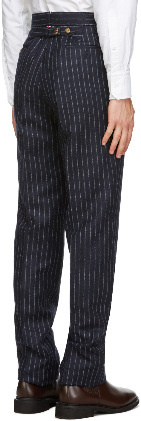 Thom Browne Ground Chalk-stripe Flannel Trousers In Navy Blue