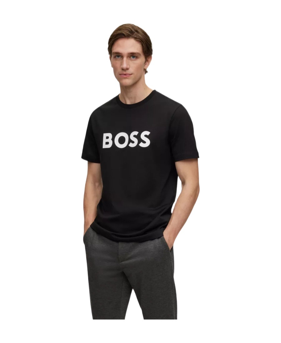 Hugo Boss Boss Tiburt 354 Logo Print T Shirt In Black