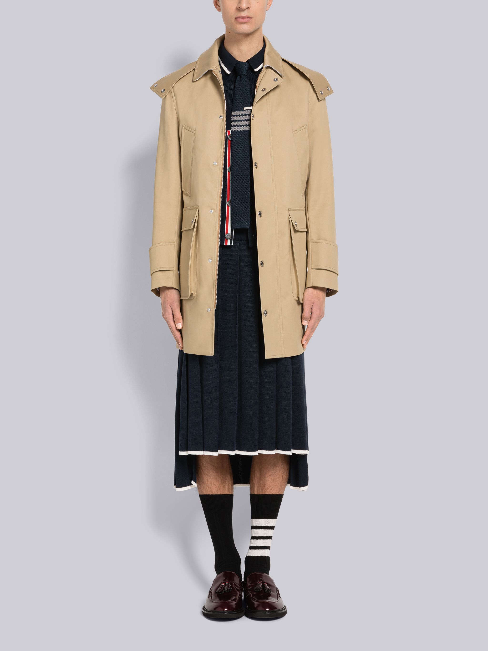 Thom Browne Rwb-stripe Parka Coat In Nude