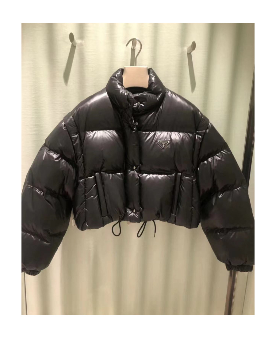 Prada Re-nylon Cropped Convertible Down Jacket In Black
