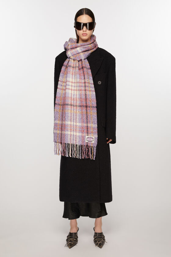 Shop Acne Studios Check-print Wool Scarf In Pink