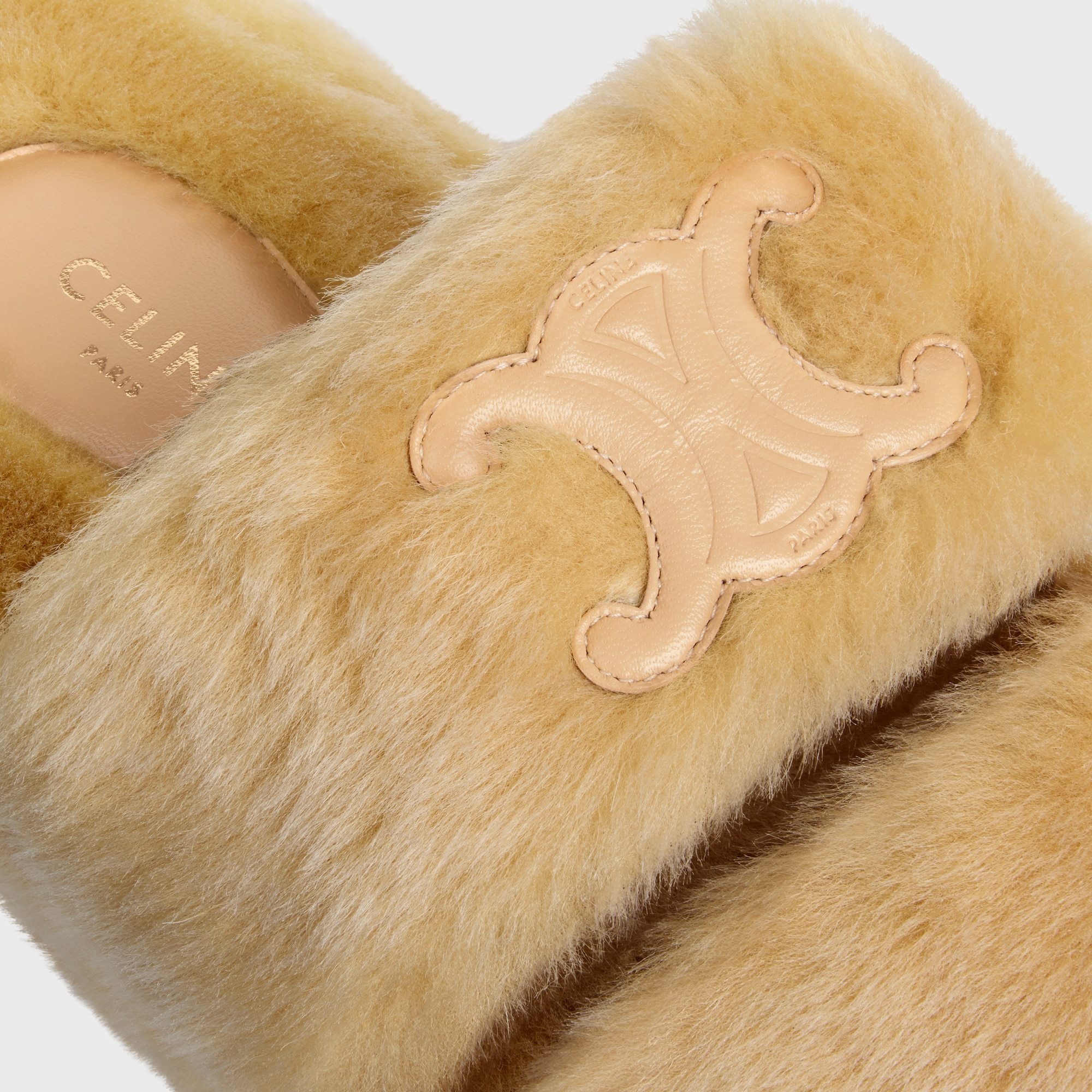 Celine Triomphe Shearling Slipper In Brown