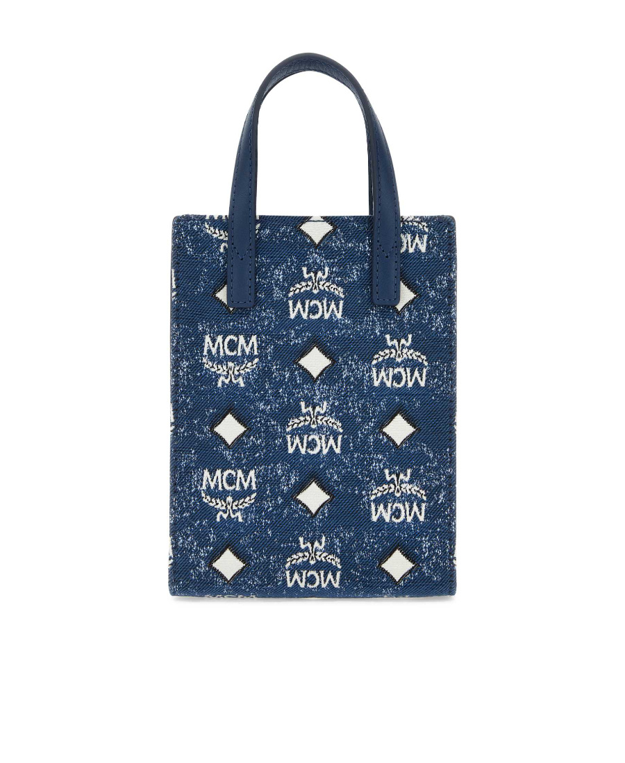 Shop Mcm Aren Denim Mini Tote Bag In Blue