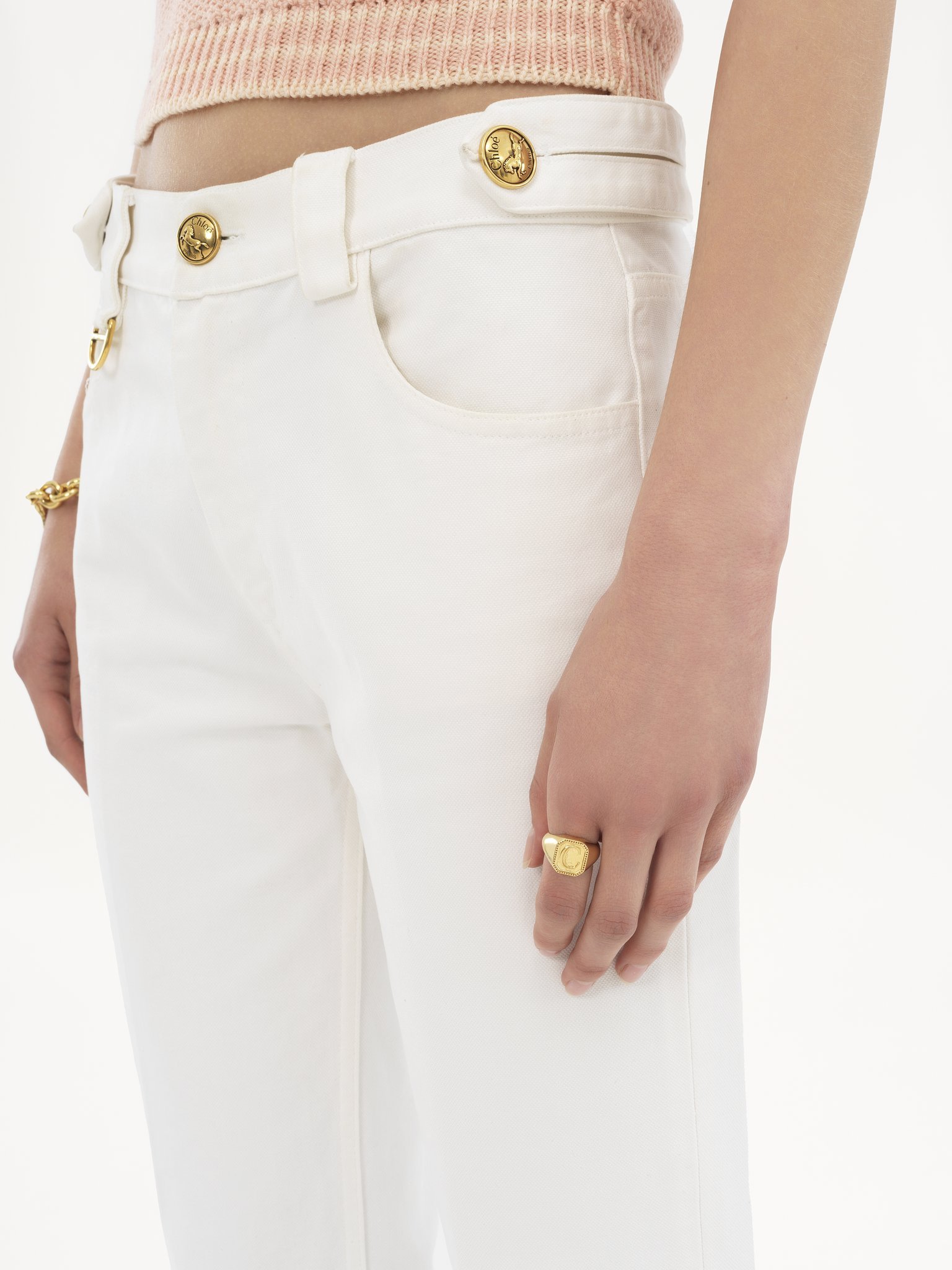 Shop Chloé Cotton Straight-leg Trousers In White