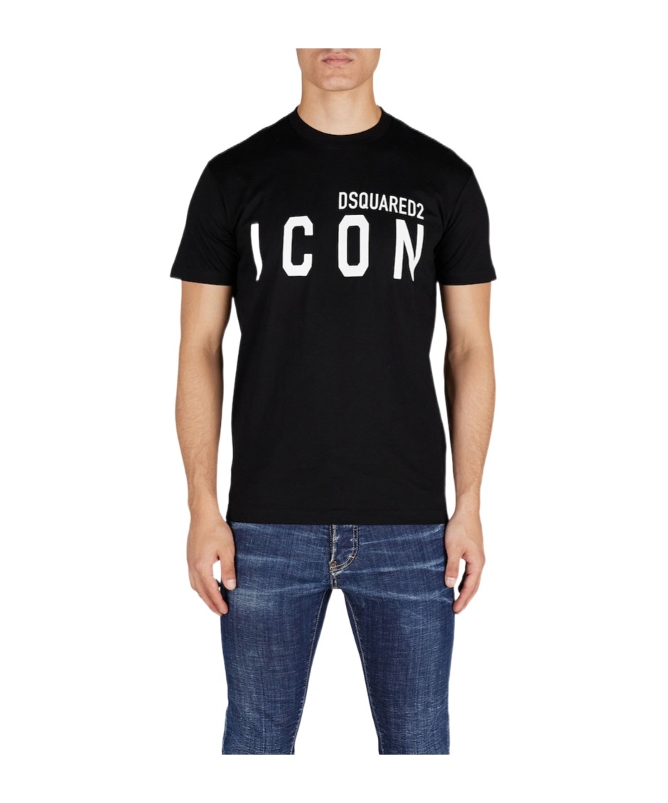 Dsquared2 Men Black Crewneck T-shirt With Maxi Logo Print On The Front In Cotton Man In Black