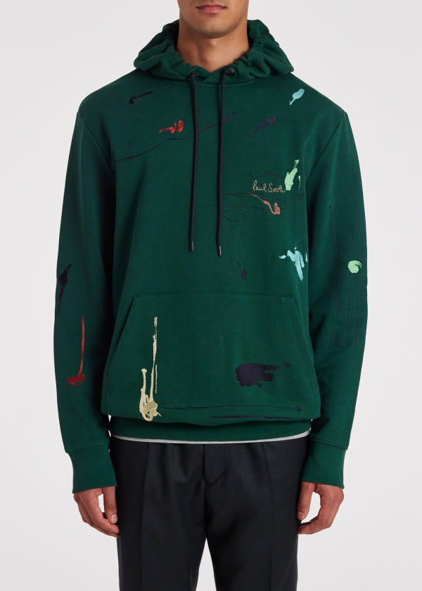 Paul Smith Embroidered Paint-splatter Cotton Hoodie In Green