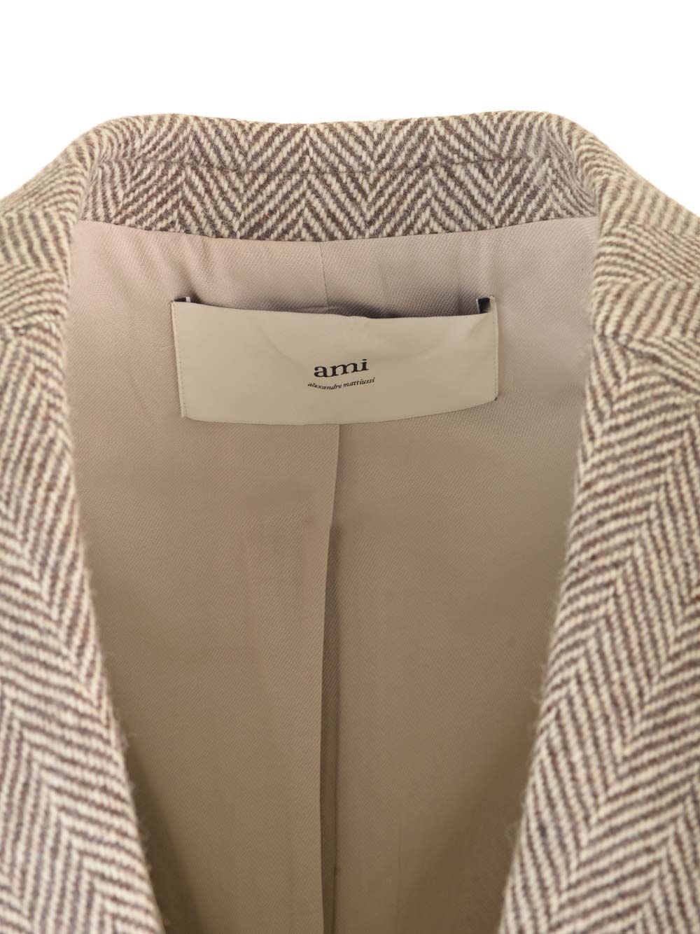 Shop Ami Alexandre Mattiussi Ami Paris Herringbone Button-up Coat In Nude