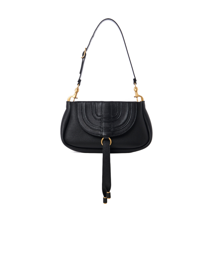 Shop Chloé Marcie Leather Shoulder Bag In Black