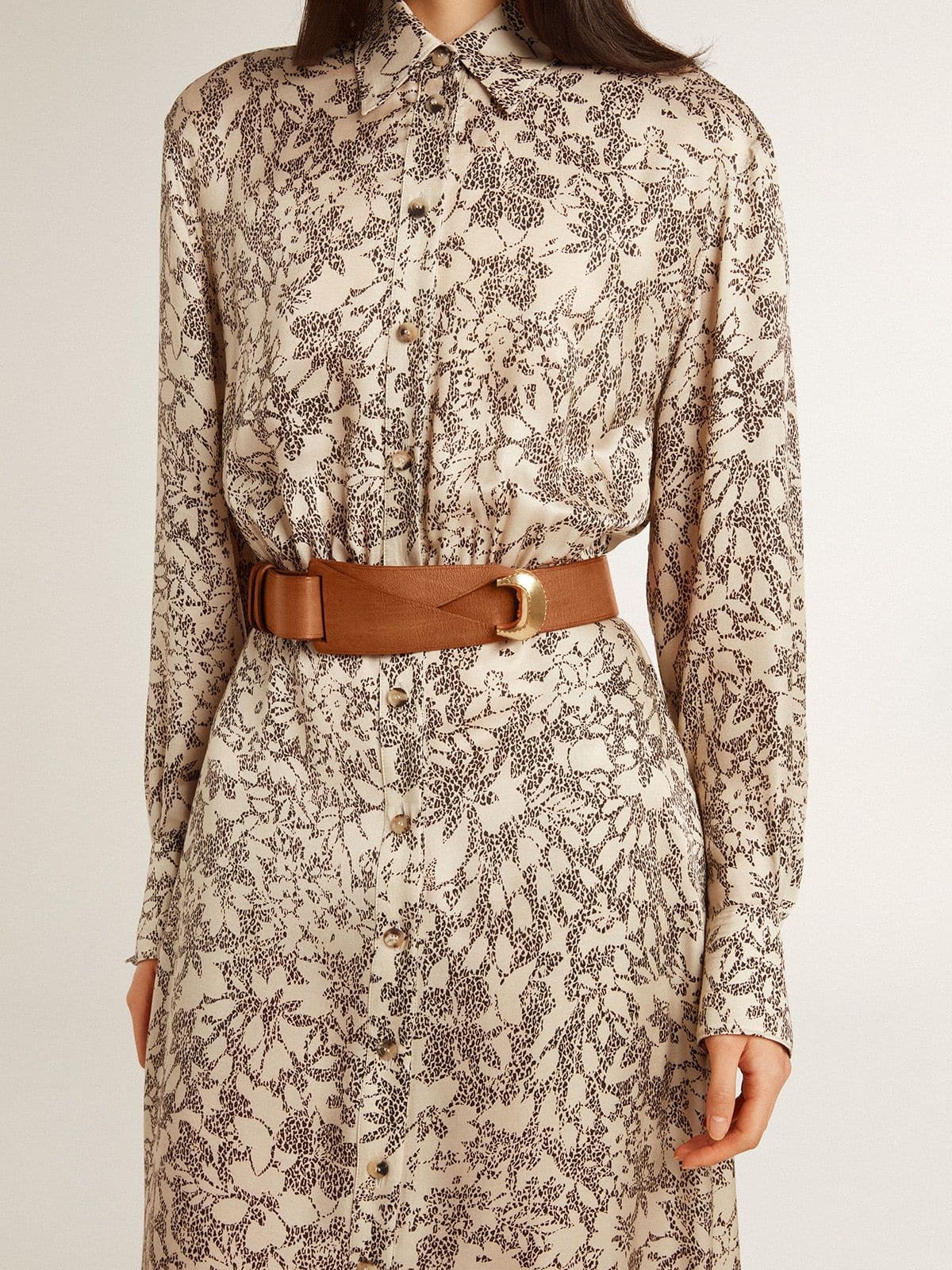 Golden Goose Brown Leather Belt With Semi-circular Gold Buckle In Brown