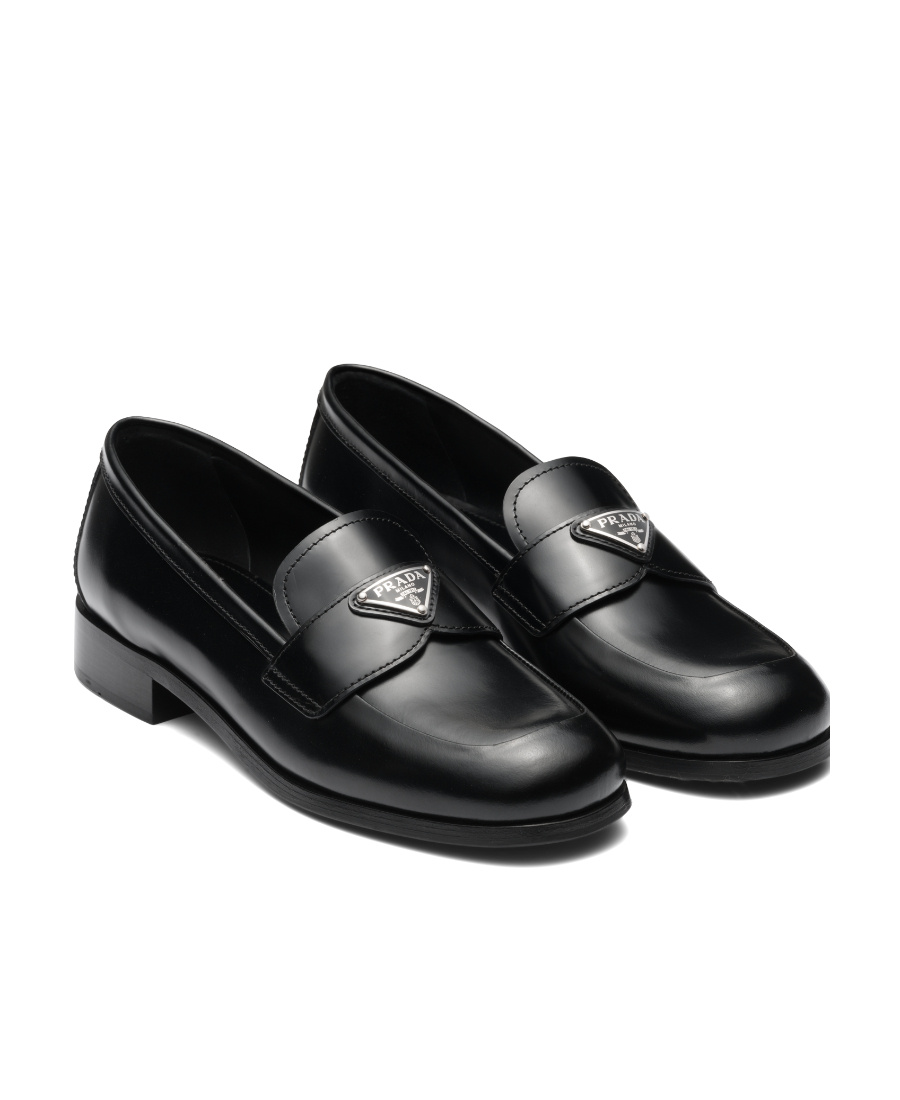 Prada Logo-plaque Leather Loafers In Black