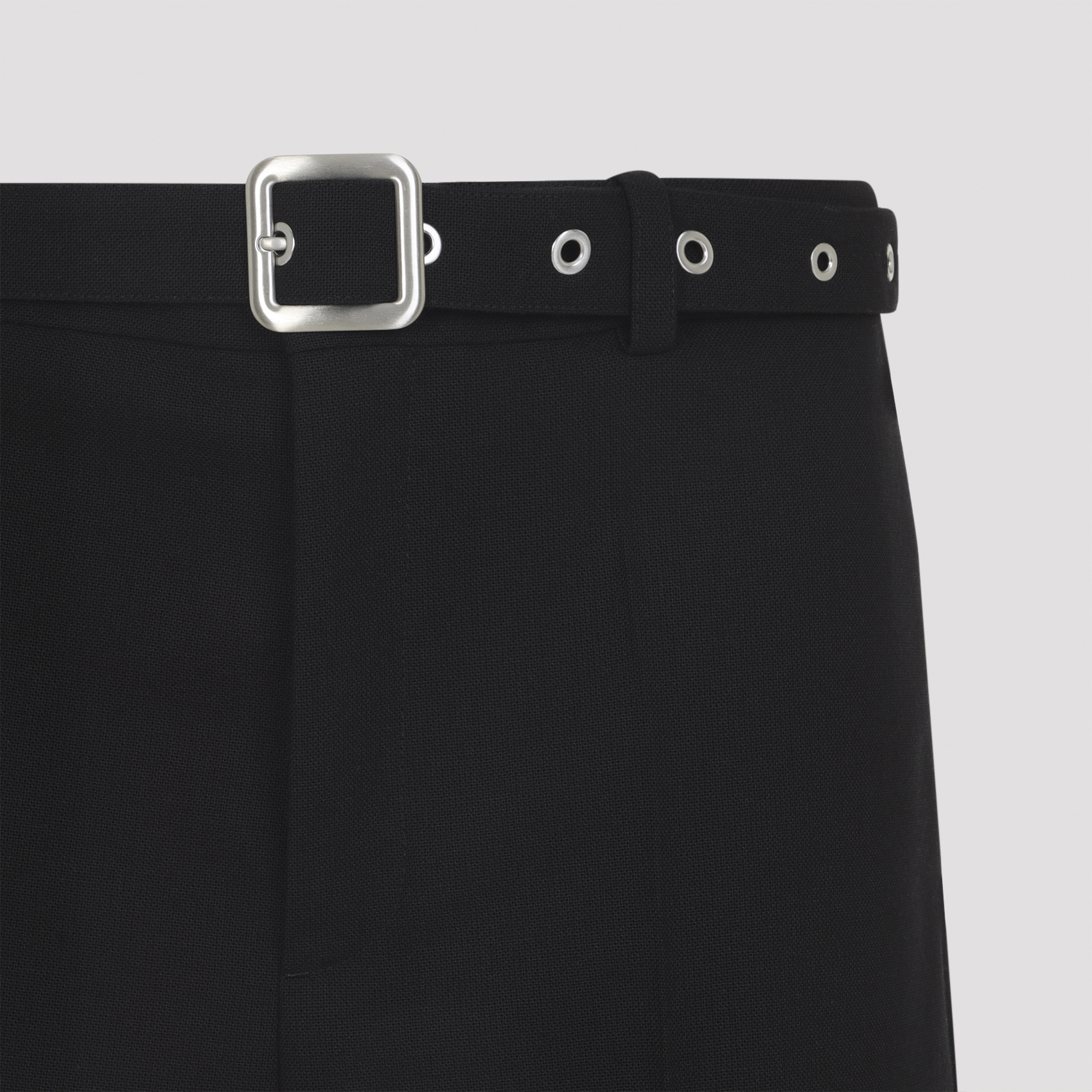 Jil Sander Relaxed Fit Black Wool Pants With Detachable Belt And Turn-up Hem In Black