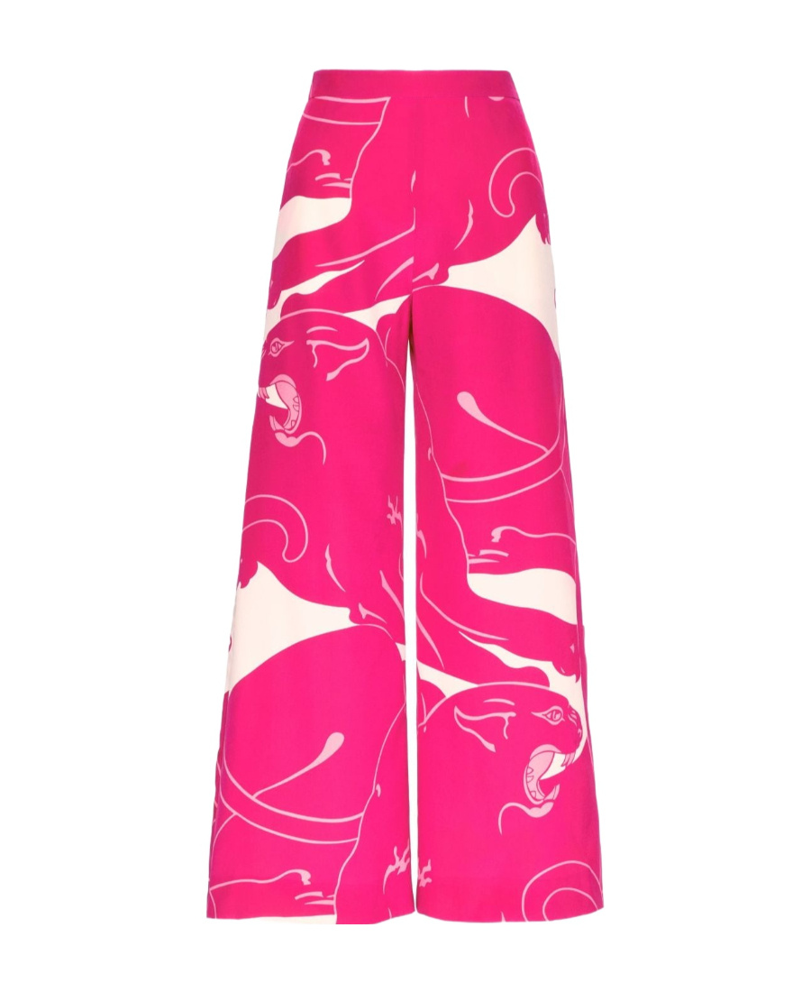 Valentino Cady Panther Silk Trousers In Pink