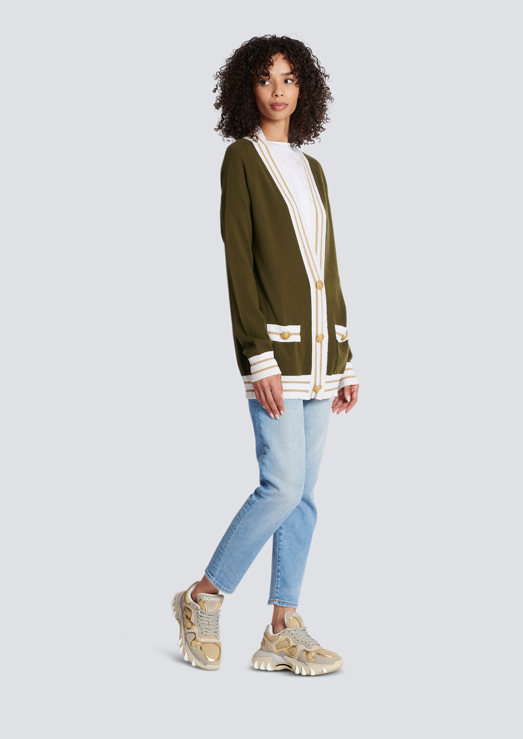 Balmain Button-front Knitted Cardigan In Brown