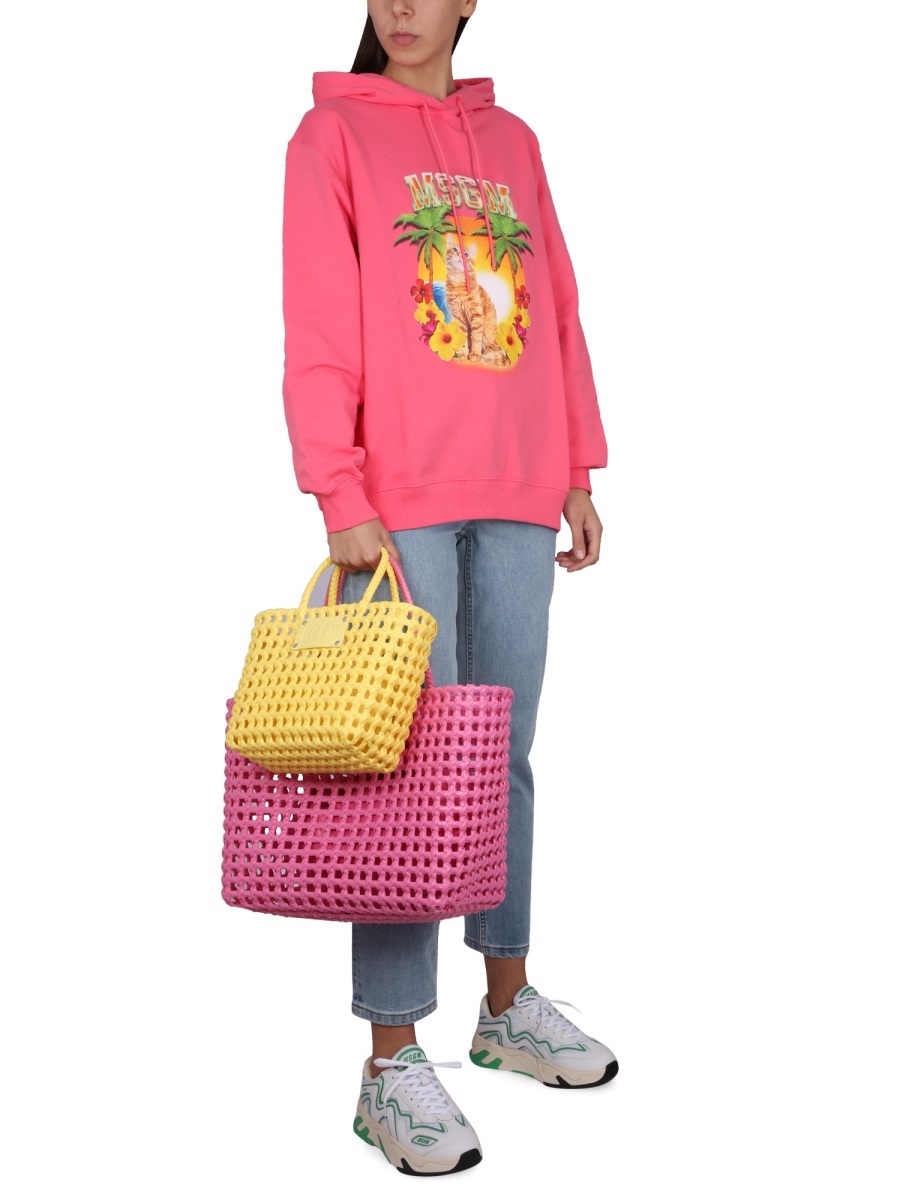 MSGM MSGM CAT PRINTED DRAWSTRING HOODIE