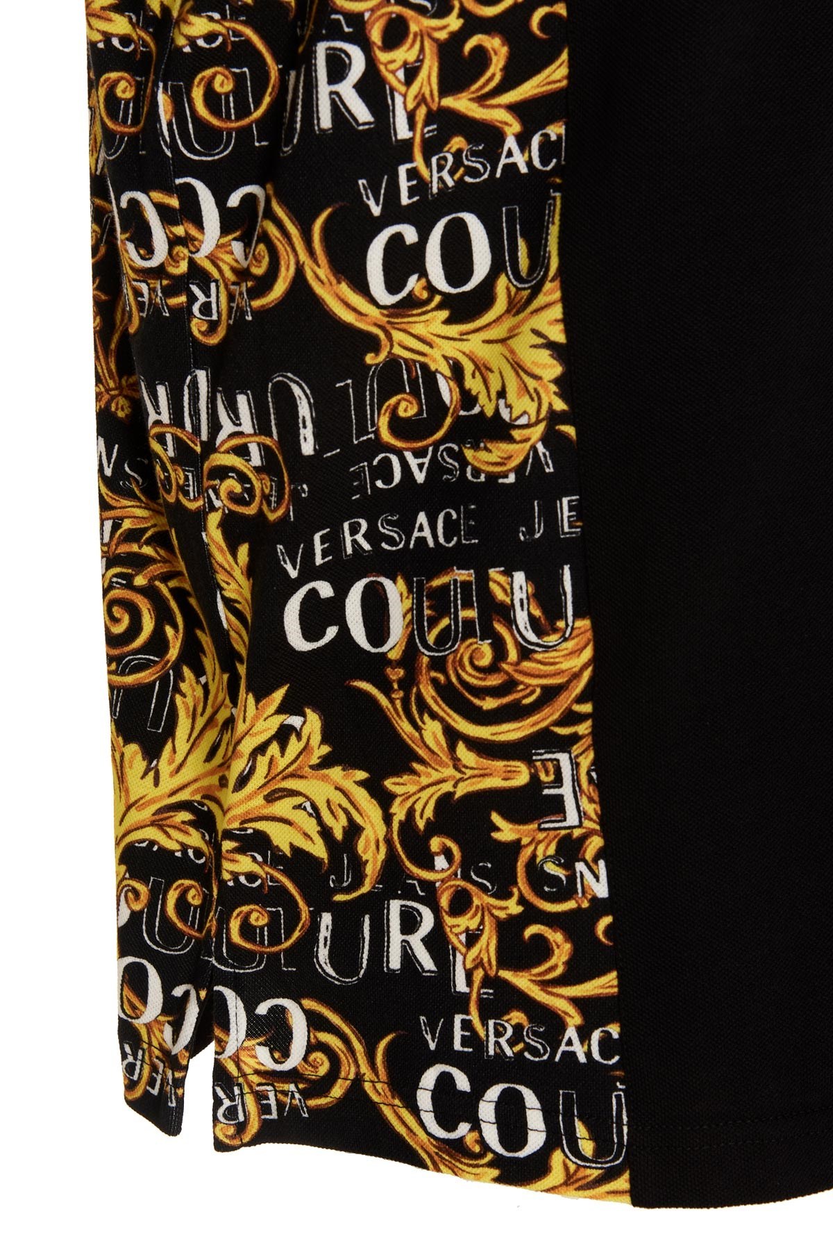 Versace Jeans Barocco-print Short-sleeve Polo Shirt In Black