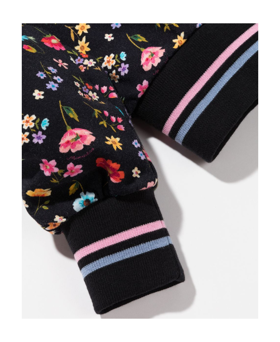 Monnalisa Bubbles Floral Print Hoodie In Black