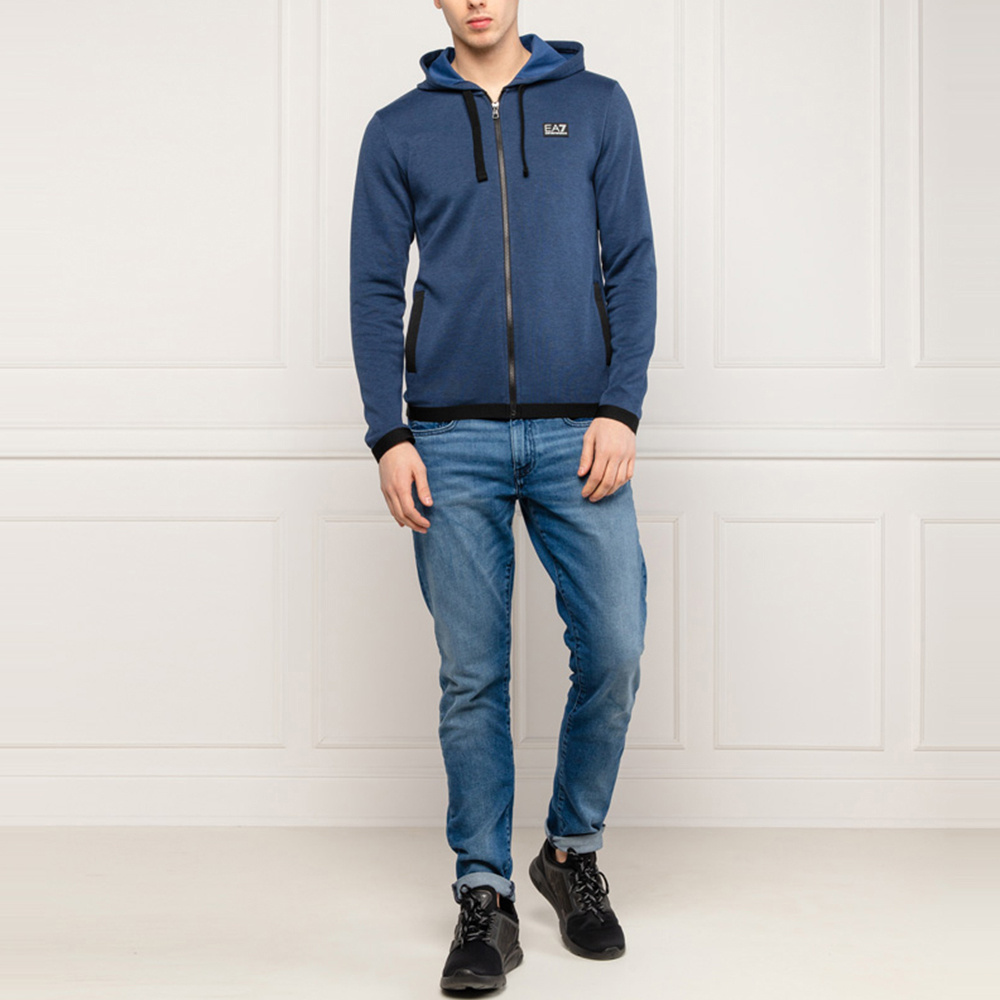Ea7 Logo Hooded Casual Coat In Blue