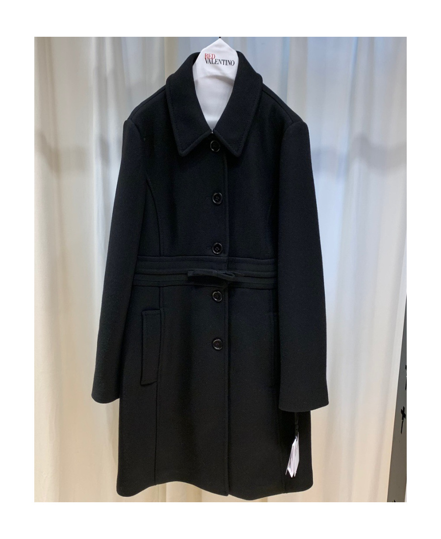 Red Valentino Lapel Logo Coat In Black