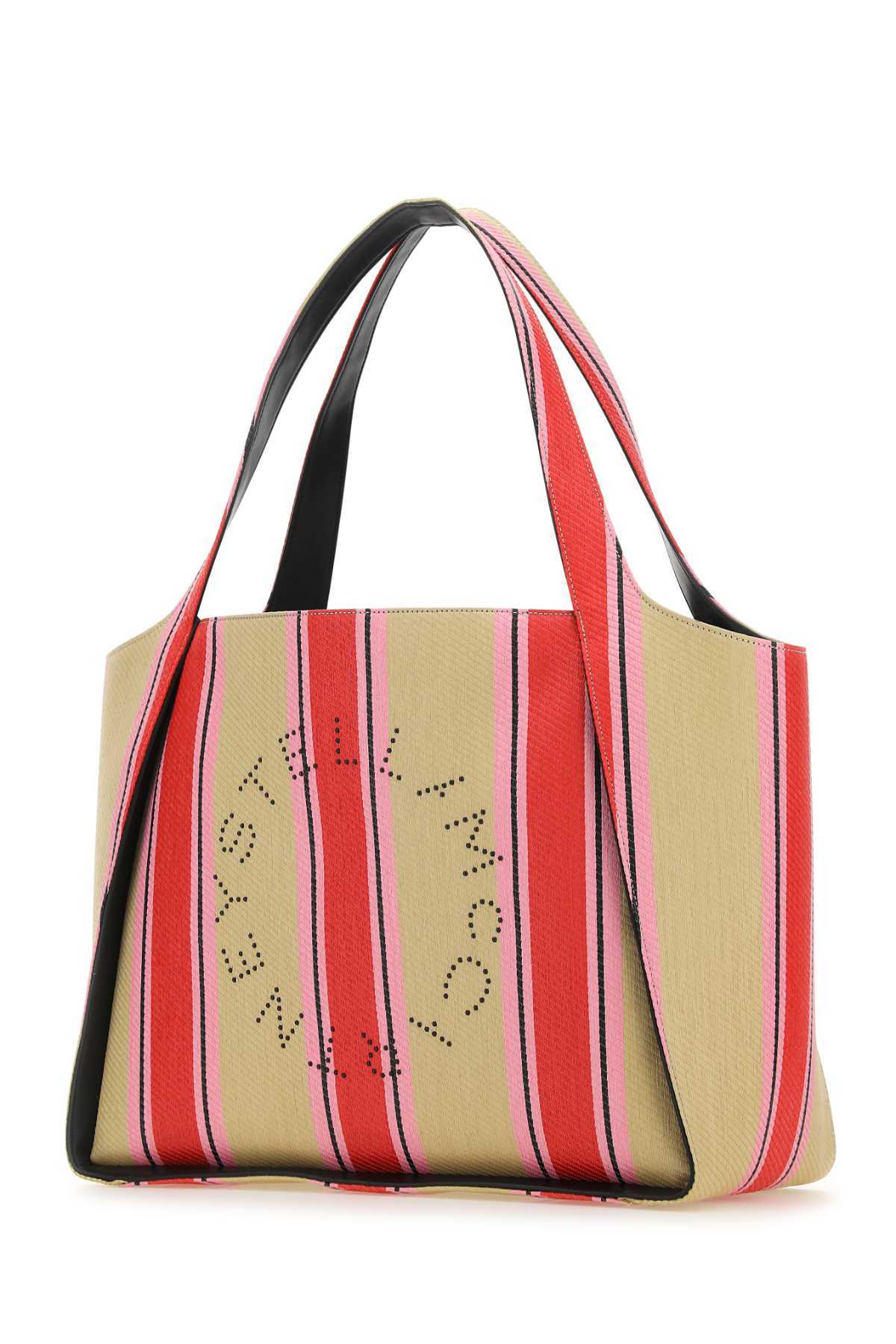 Stella Mccartney Striped Logo Embellished Tote Bag In Nude