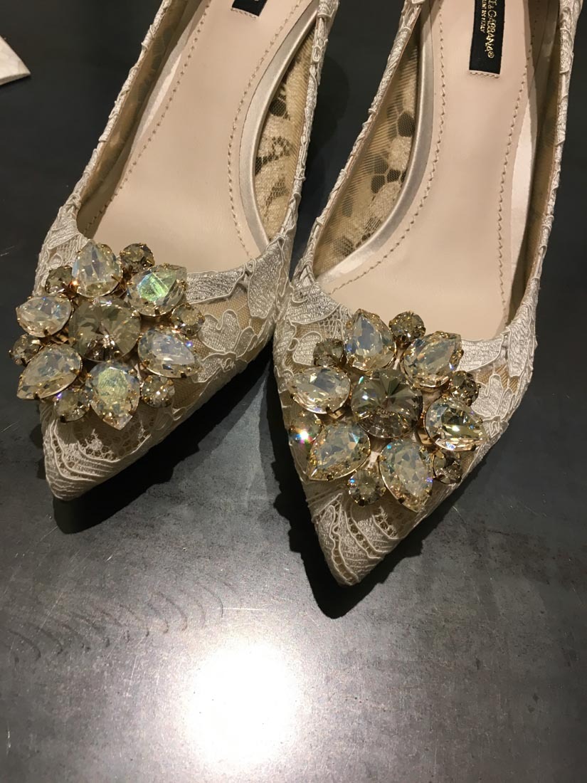 Dolce & Gabbana Lace Rainbow Pumps With Brooch Detailing Shoes In White