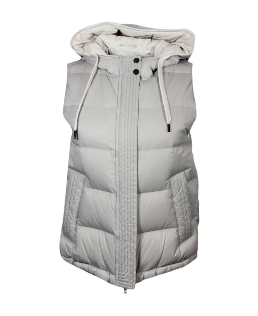 Shop Brunello Cucinelli Logo Hooded Vest In Gray