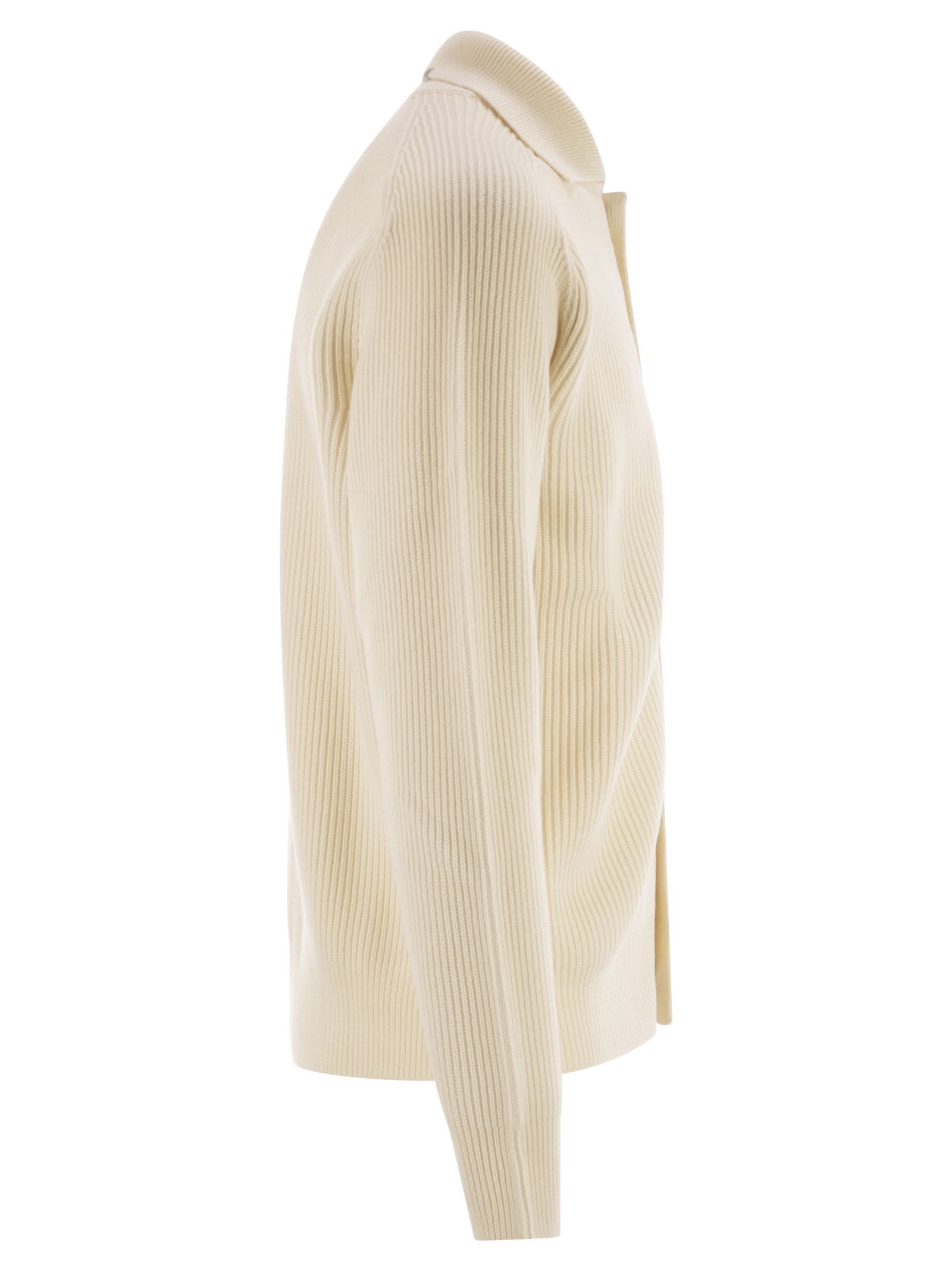 Peserico English Ribbed Wool Cardigan In Neutral