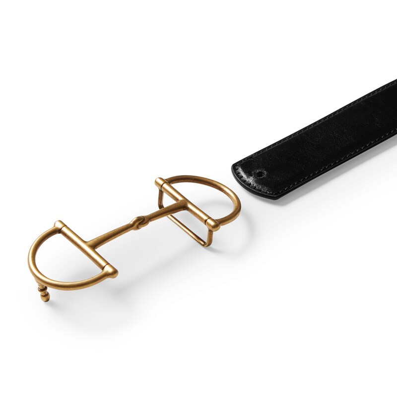 Gucci Men Black Reversible Belt With Horsebit On The Front In Leather Man In Black