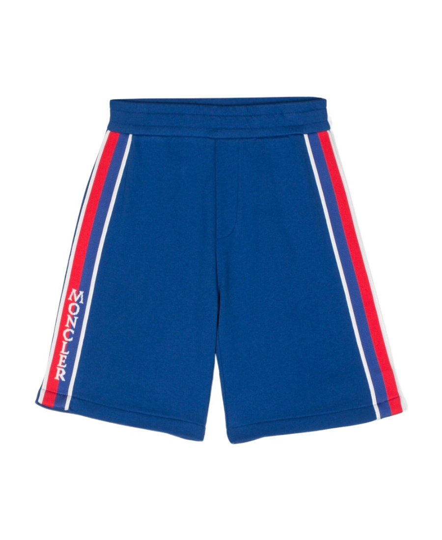 Moncler Stripe-detail Cotton Shorts In Blue