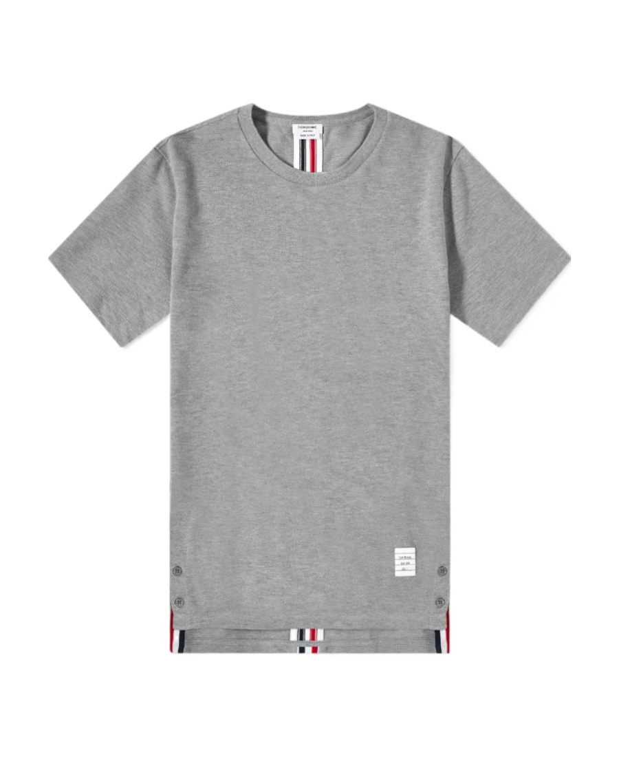 Thom Browne Centre-back Stripe Piqué T-shirt In Gray