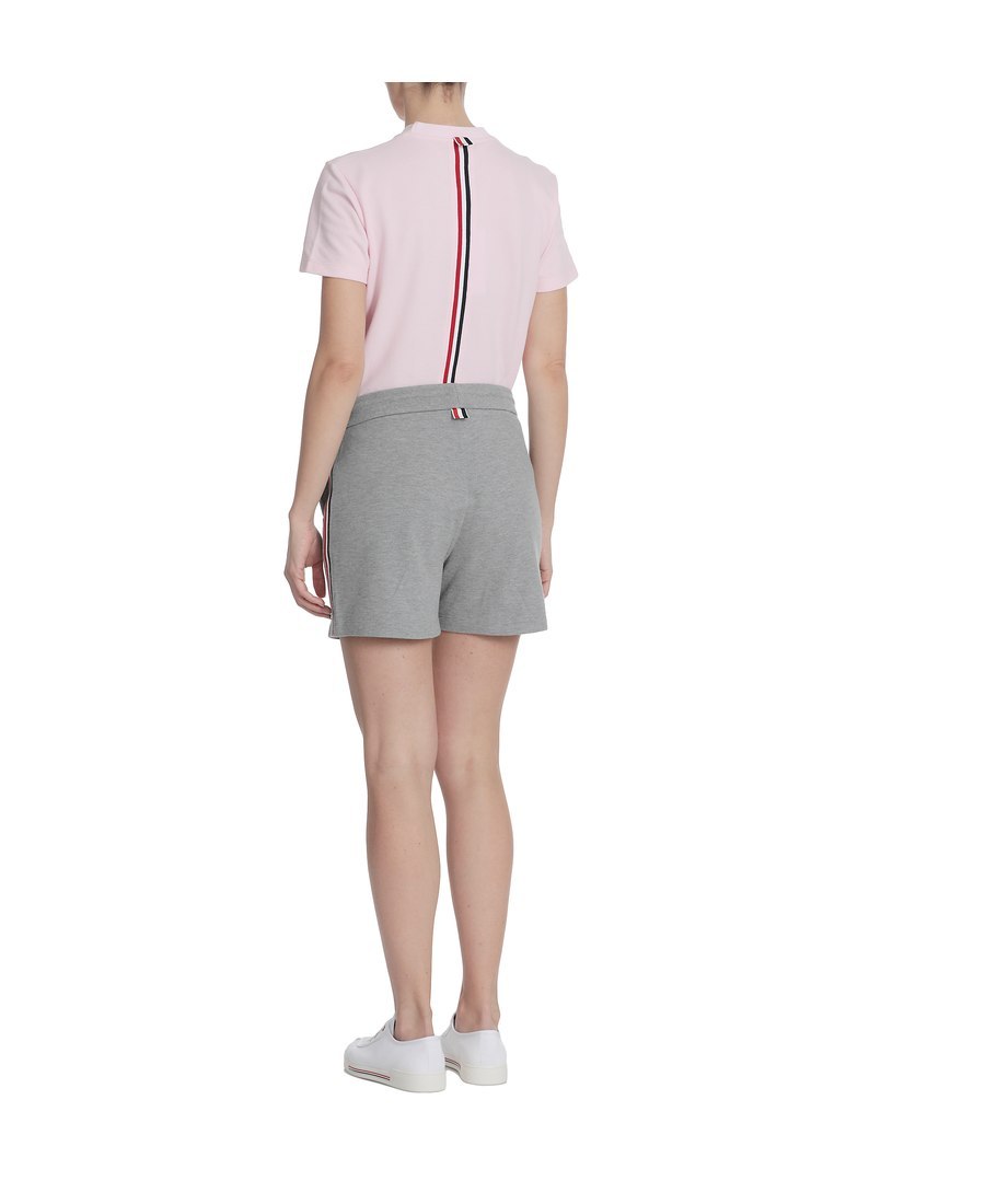 Shop Thom Browne Rwb Stripe Piqué Shorts In Gray