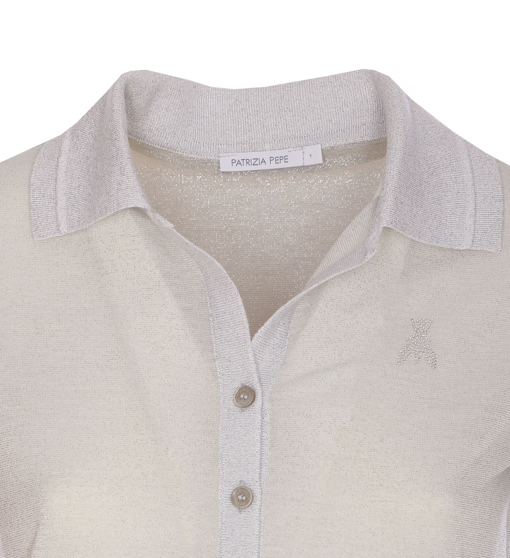 Shop Patrizia Pepe Lurex Polo Shirt In Silver-tone