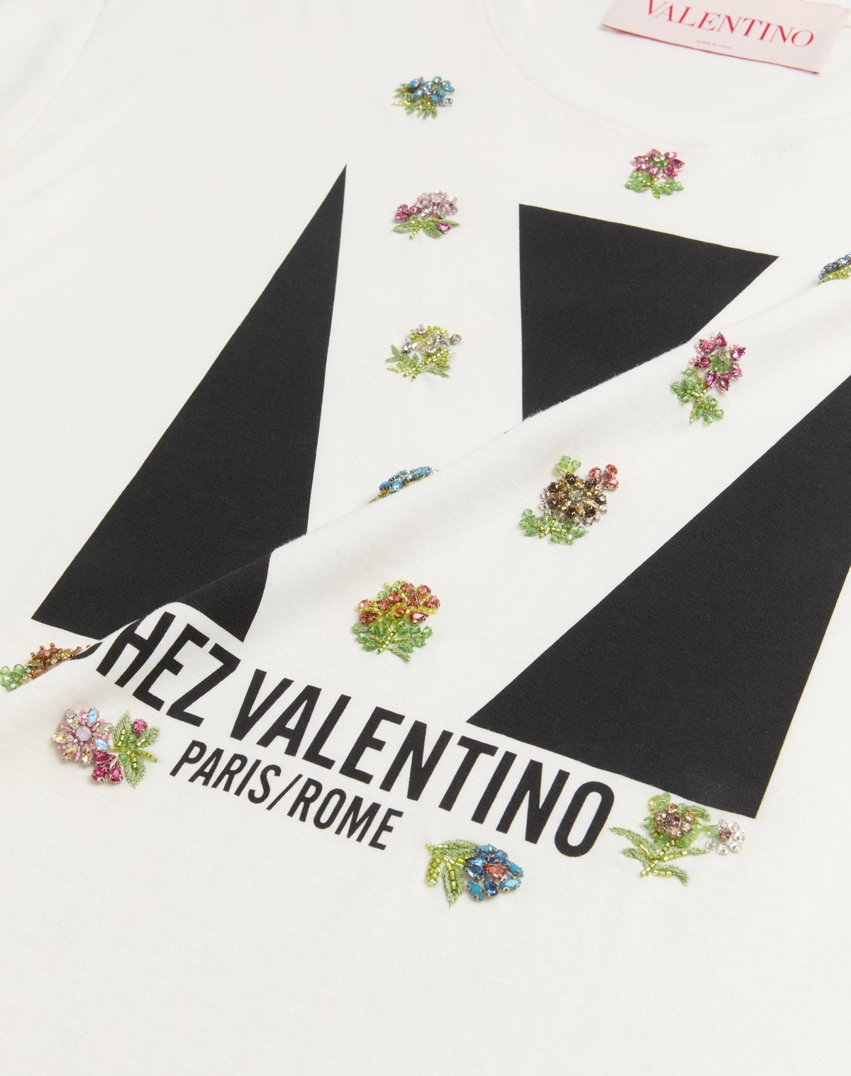 Valentino Womens Brand-print Rhinestone-embellishment Cotton-jersey T-shirt Avorio Nero In White