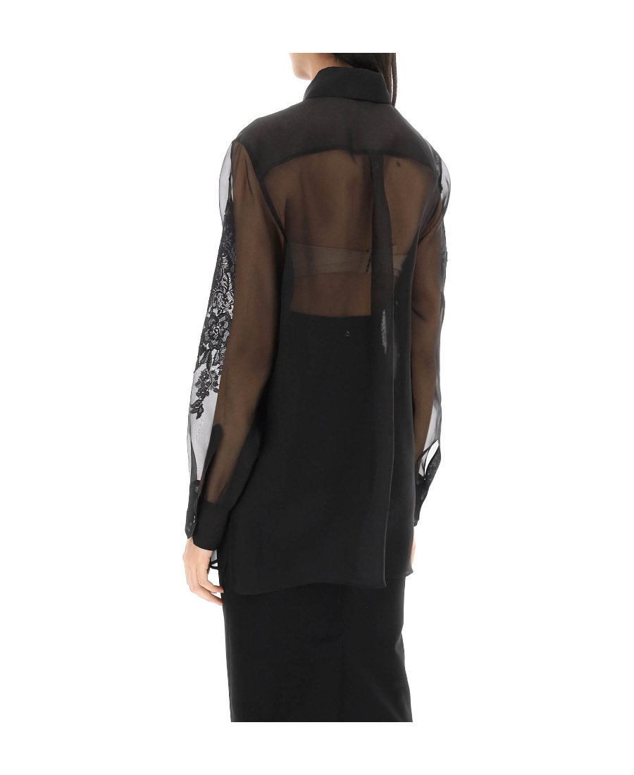 Dolce & Gabbana Organza Shirt With Lace Inserts In Gray